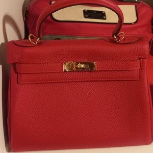 Hermes Kelly 28cm Red/Gold HW Retourne